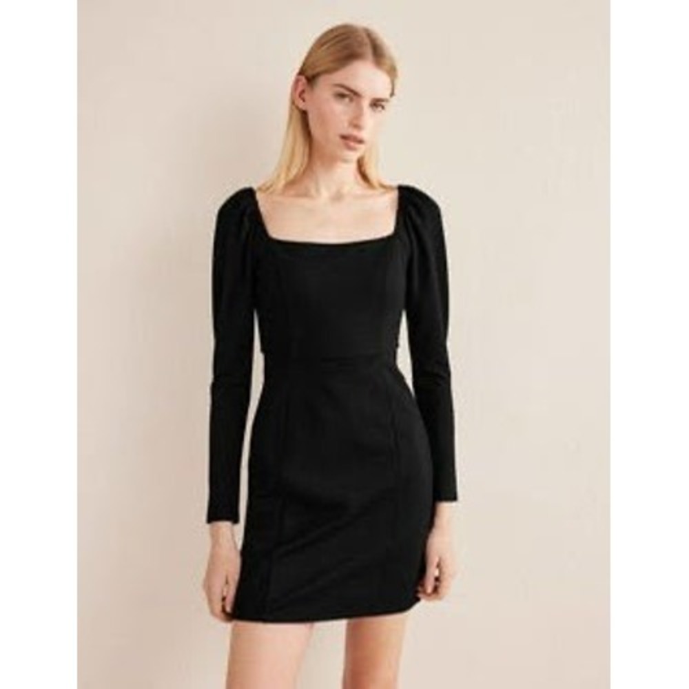 Boden‎ Black Whimsigoth Mini Dress - Square Neck Puff Shoulder 8